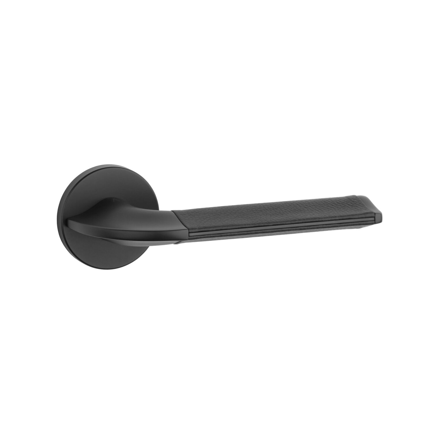 Klamka Aprile Detazia na rozecie okrągłej R Slim 7 mm, czarny matowy / czarna skóra