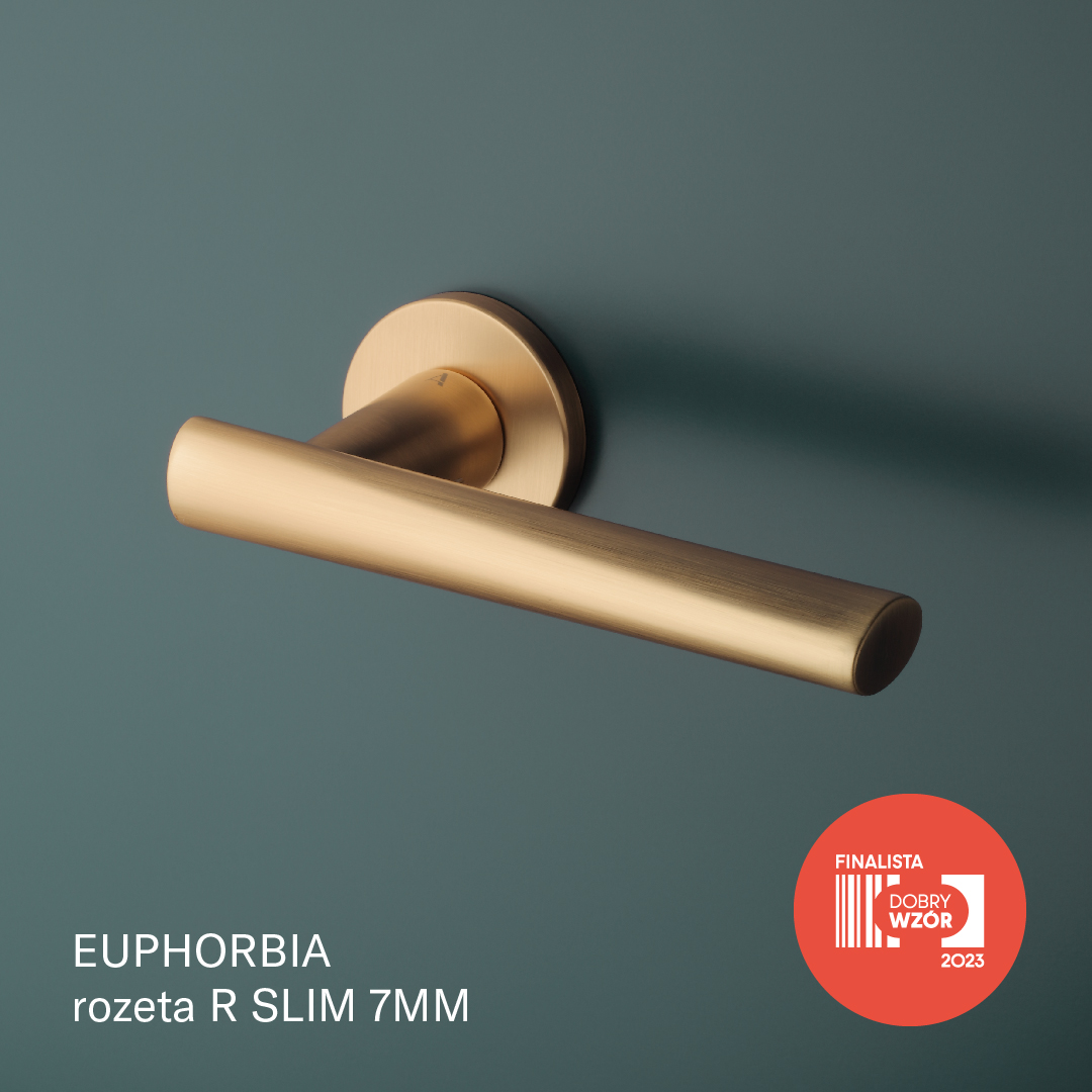 Klamka Aprile Euphorbia na rozecie okrągłej R Slim 7 mm, złoty matowy