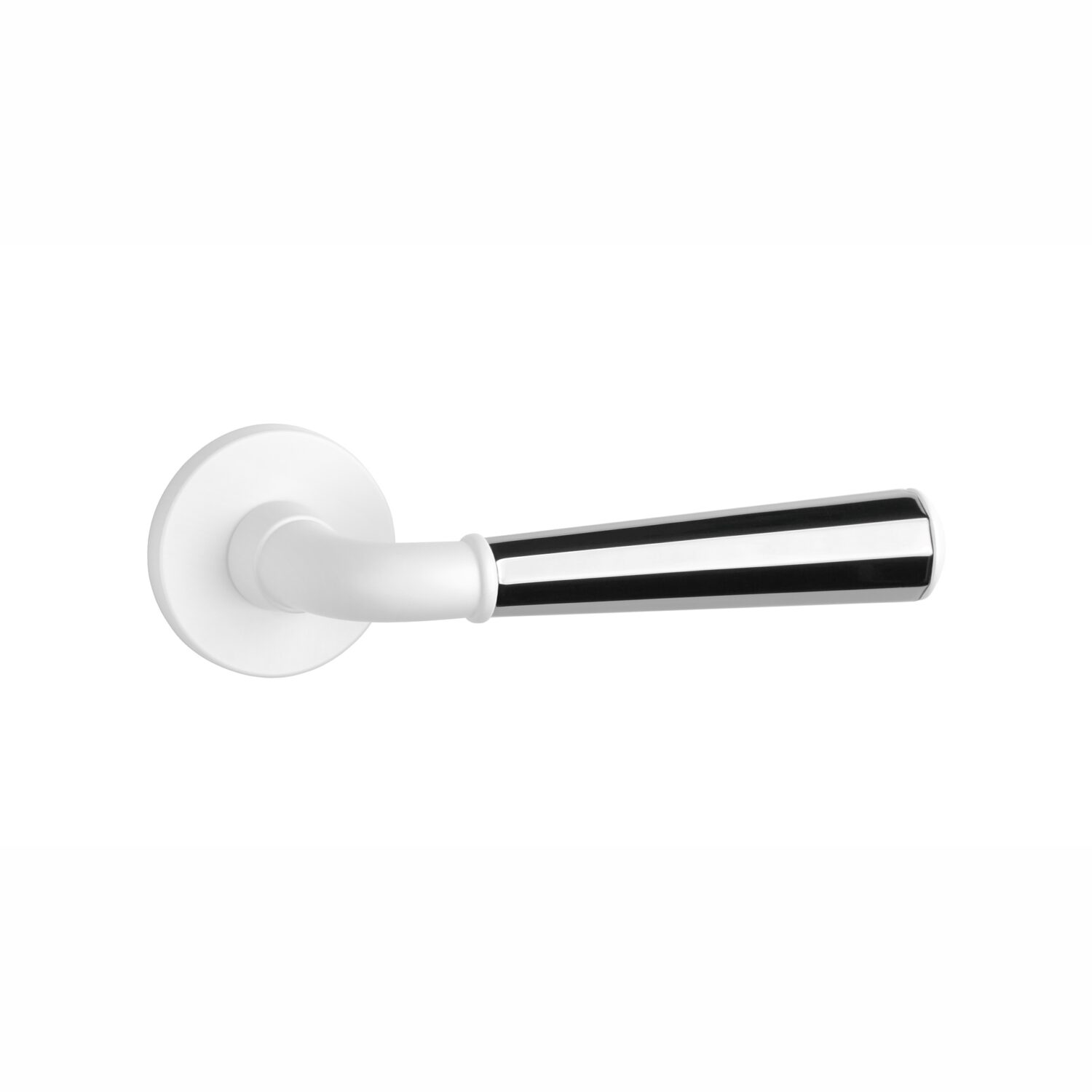 Klamka Aprile Marigold na rozecie okrągłej R Slim 7 mm, biały matowy / chrom polerowany