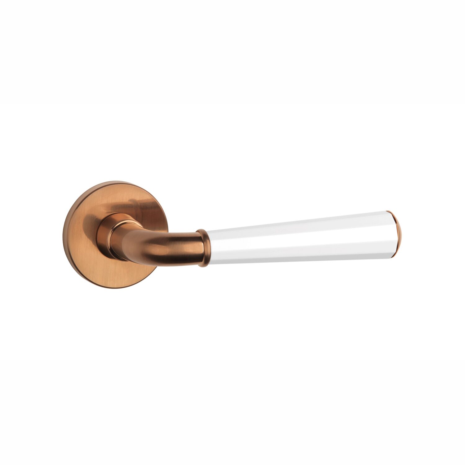 Klamka Aprile Marigold na rozecie okrągłej R Slim 7 mm, miedziany pvd / biały matowy