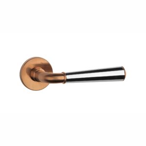 Klamka Aprile Marigold na rozecie okrągłej R Slim 7 mm, miedziany pvd / chrom polerowany