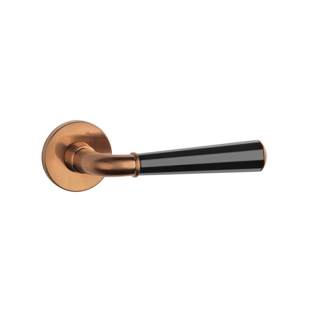 Klamka Aprile Marigold na rozecie okrągłej R Slim 7 mm, miedziany pvd / czarny matowy