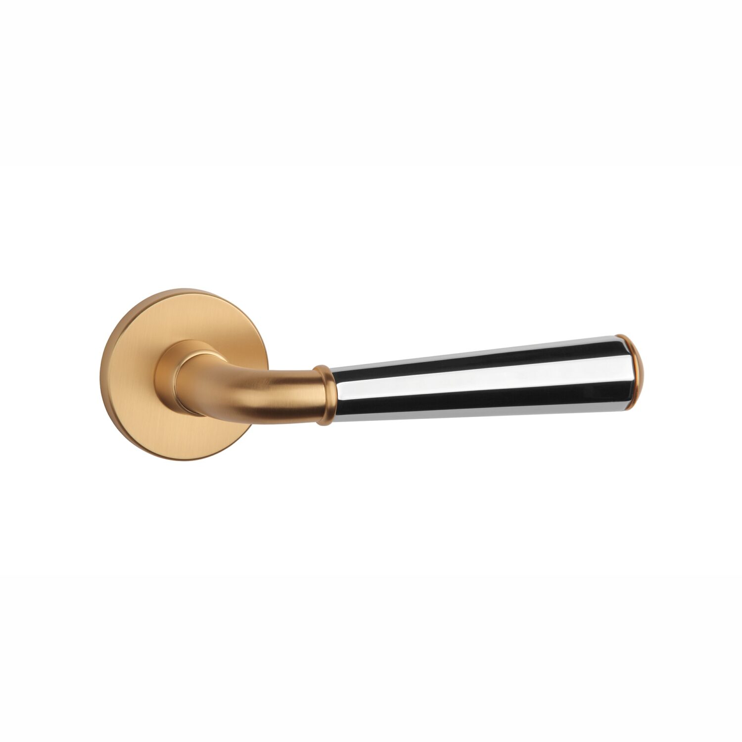 Klamka Aprile Marigold na rozecie okrągłej R Slim 7 mm, złoty matowy / chrom polerowany