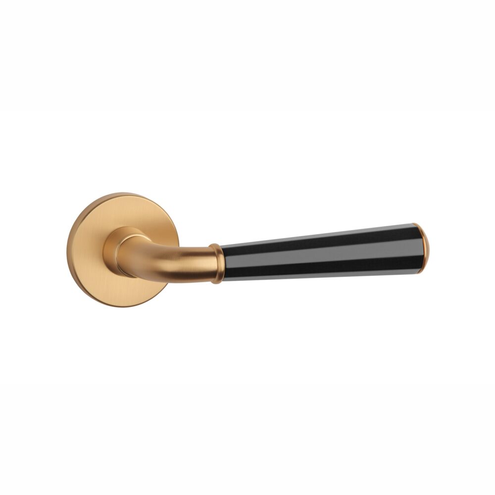 Klamka Aprile Marigold na rozecie okrągłej R Slim 7 mm, złoty matowy / czarny matowy
