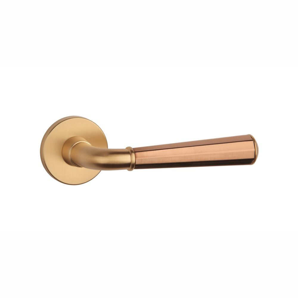 Klamka Aprile Marigold na rozecie okrągłej R Slim 7 mm, złoty matowy / miedziany pvd