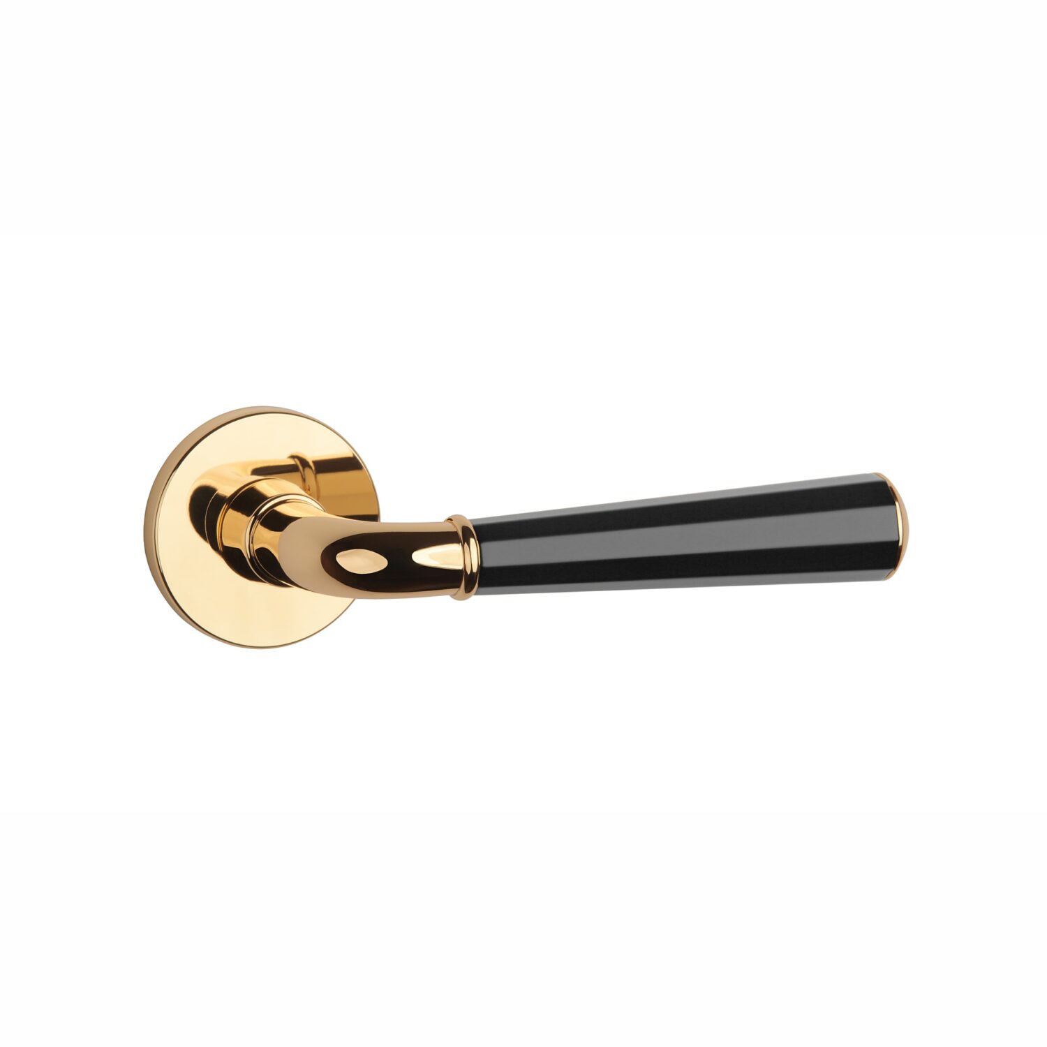 Klamka Aprile Marigold na rozecie okrągłej R Slim 7 mm, złoty polerowany / czarny matowy