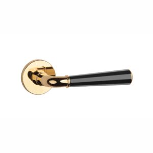Klamka Aprile Marigold na rozecie okrągłej R Slim 7 mm, złoty polerowany / czarny matowy