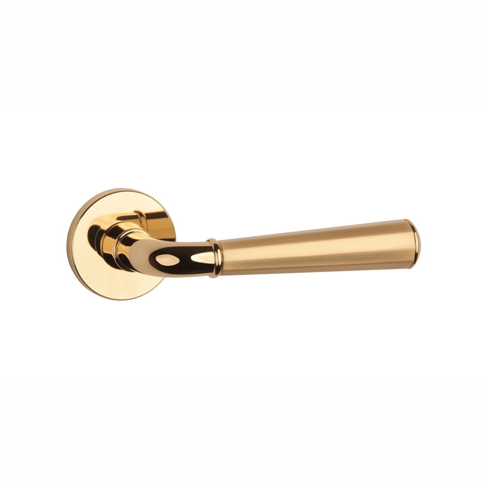 Klamka Aprile Marigold na rozecie okrągłej R Slim 7 mm, złoty polerowany / złoty matowy
