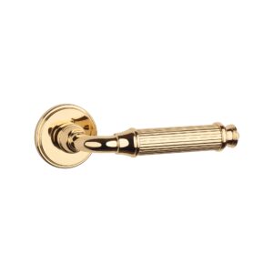 Klamka Aprile Nigella na rozecie okrągłej Round Grooved RG 7 mm, złoty polerowany