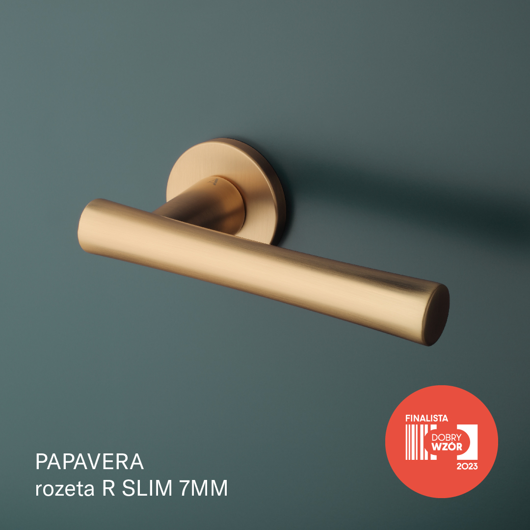 Klamka Aprile Papavera na rozecie okrągłej R Slim 7 mm, złoty matowy