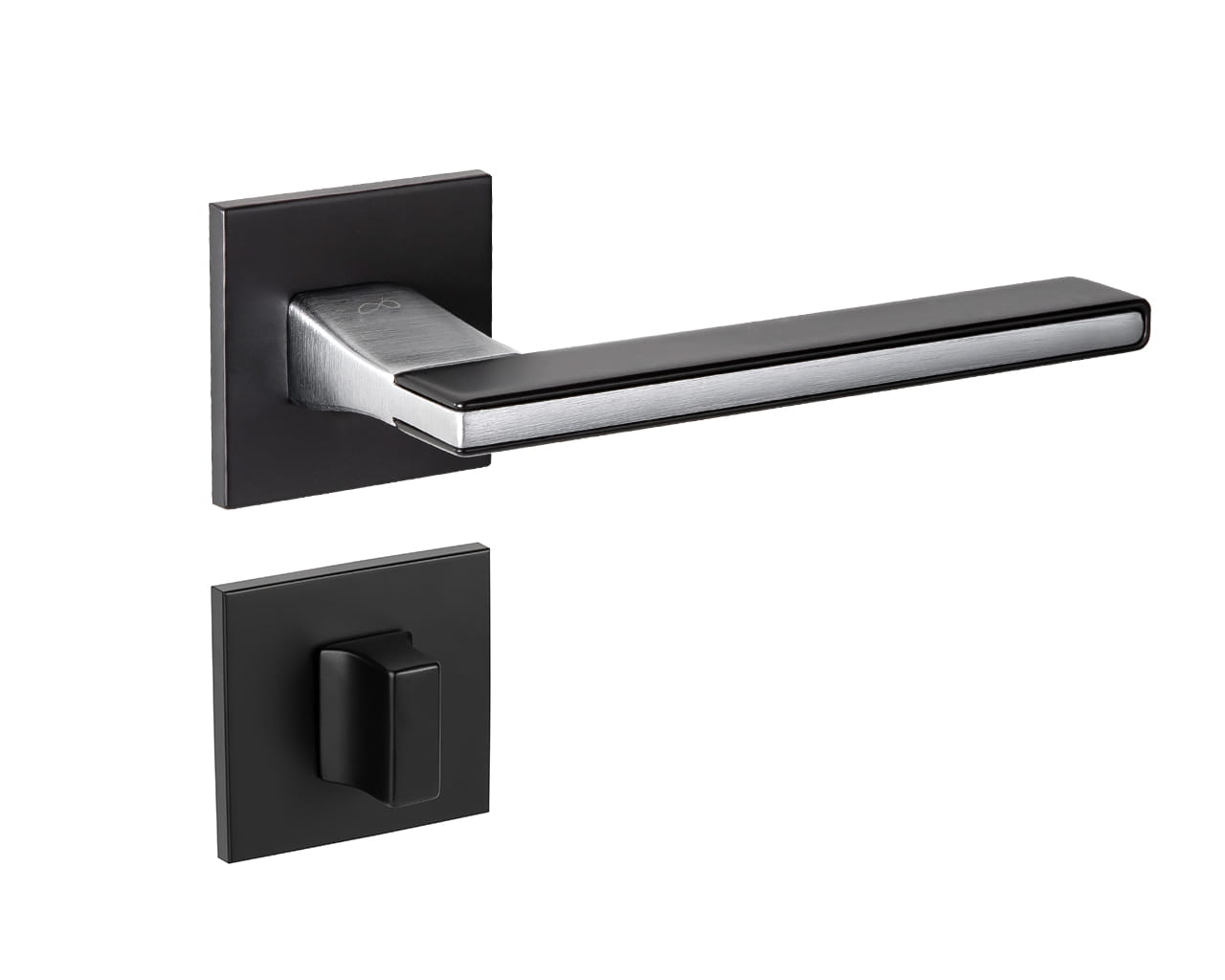 Klamka Nicola KNIC S B00/M700/B00 na szyldzie kwadratowym czarny/chrom-mat/czarny