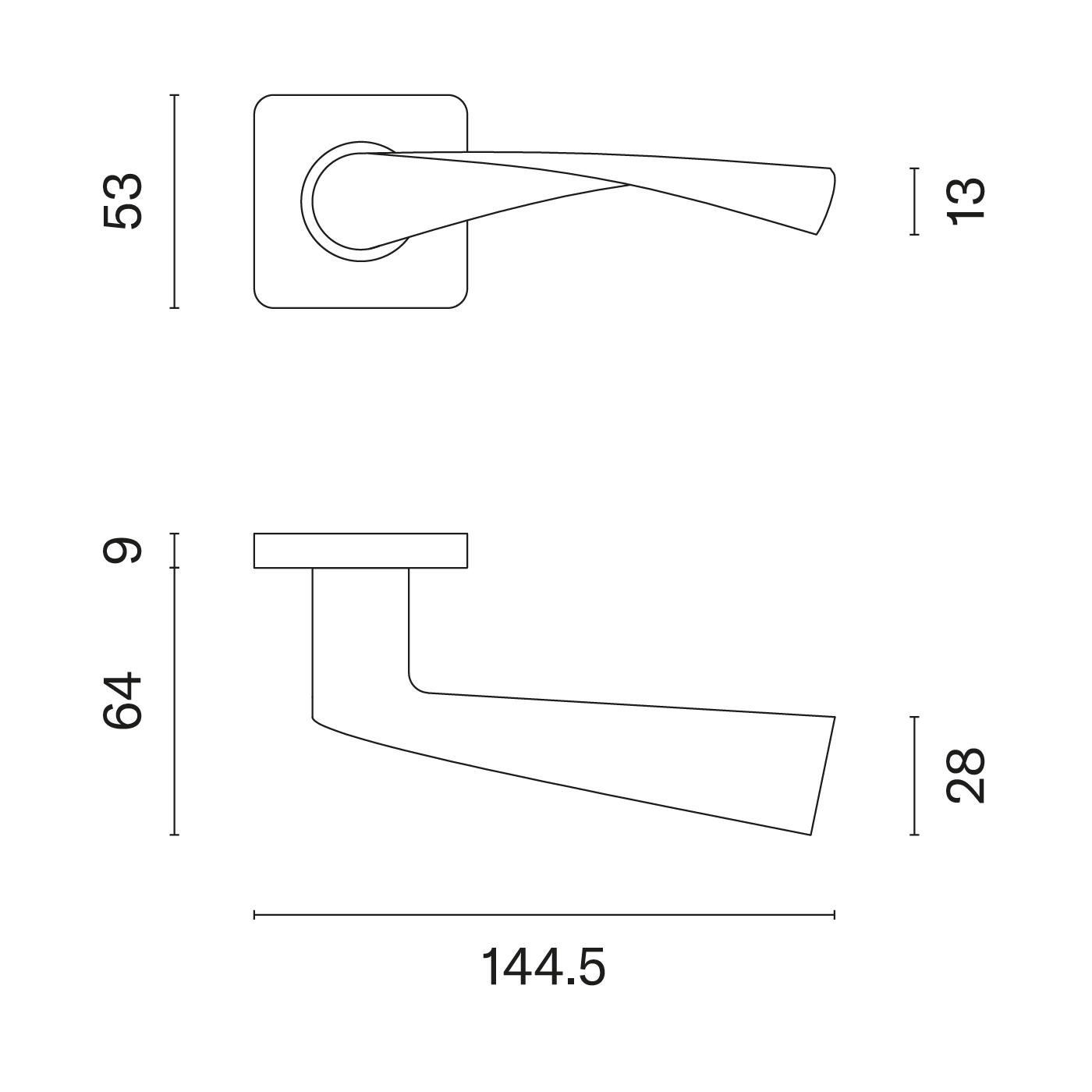 Klamka Sterk Kvadrat 1708 16 na rozecie kwadratowej Q 9 mm, stal nierdzewna