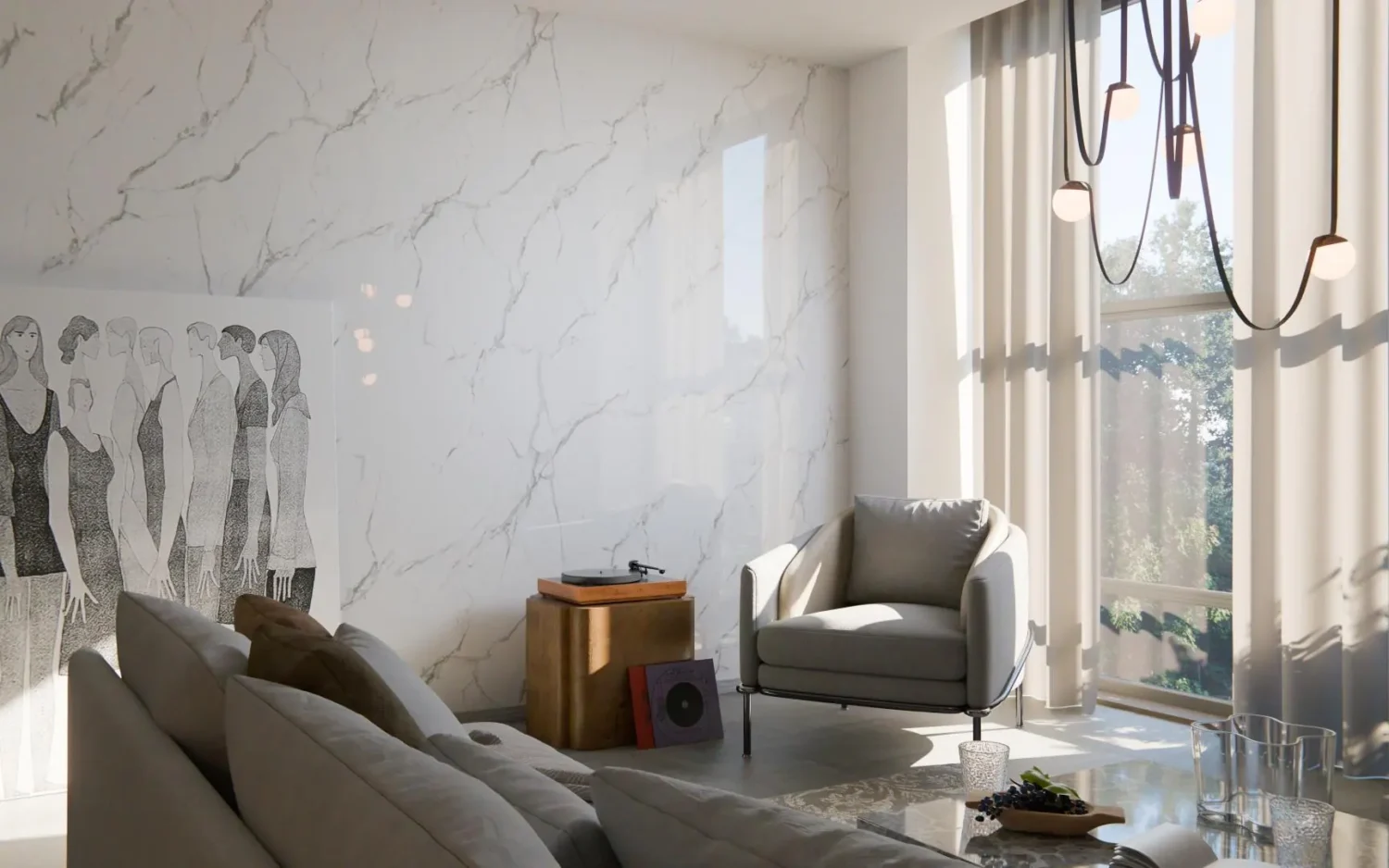 Płyta mineralna Modee Pietra Santa White – HIGH Gloss, 1175 × 2800 mm (WMS538G)