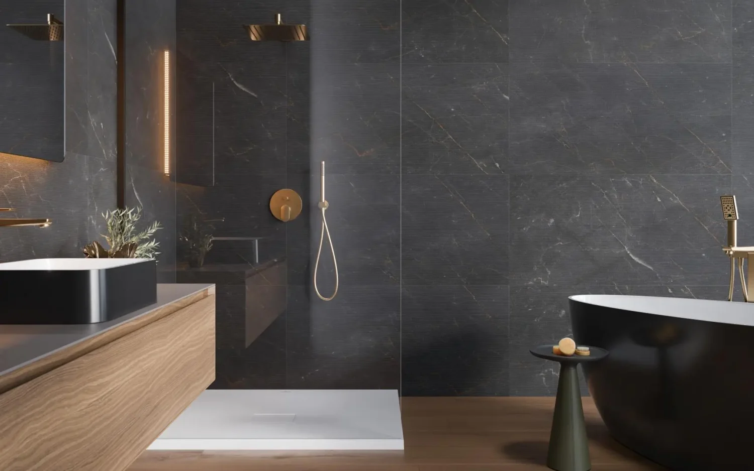 Płytka mineralna Modee Monreale Black – Stripes, 1200 × 600 mm (WMT518S)
