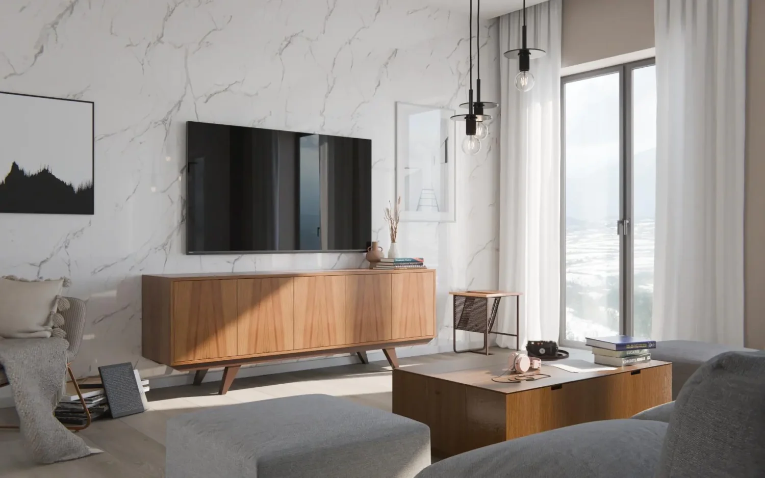 Płytka mineralna Modee Pietra Santa White – HIGH Gloss, 1200 × 600 mm (WMT538G)